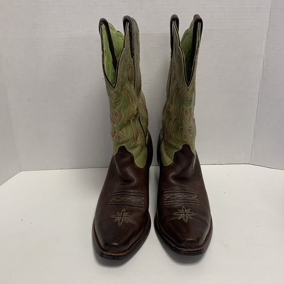 Ariat Women’s Cowboy Boots 9B Green Uppers Brown Leather - Picture 2 of 12